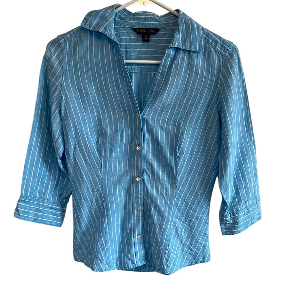 Blue Striped Button-Front Women's Shirt - Classic Collared Top